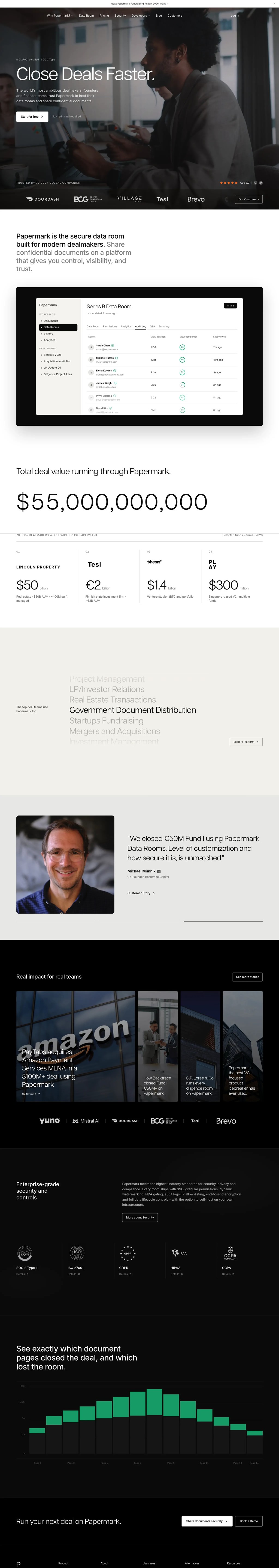 Papermark | Secure data rooms for modern dealmakers desktop landing page