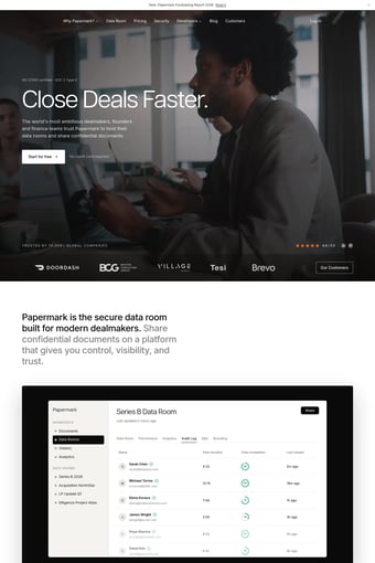Papermark | Secure data rooms for modern dealmakers landing page