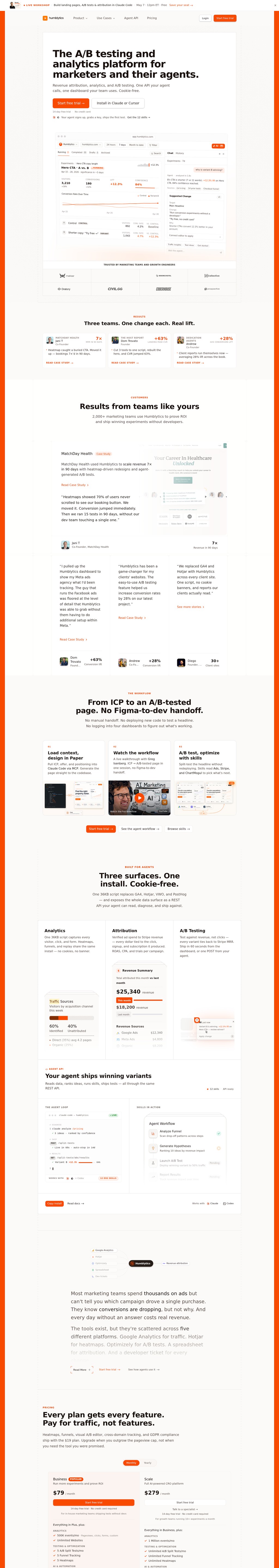Humblytics desktop landing page