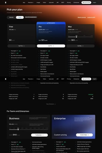 Krea landing page