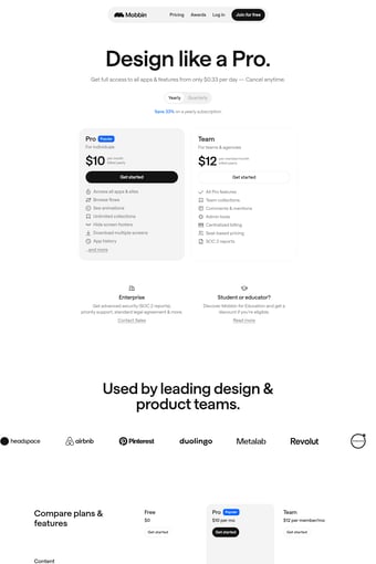 mobbin.com landing page
