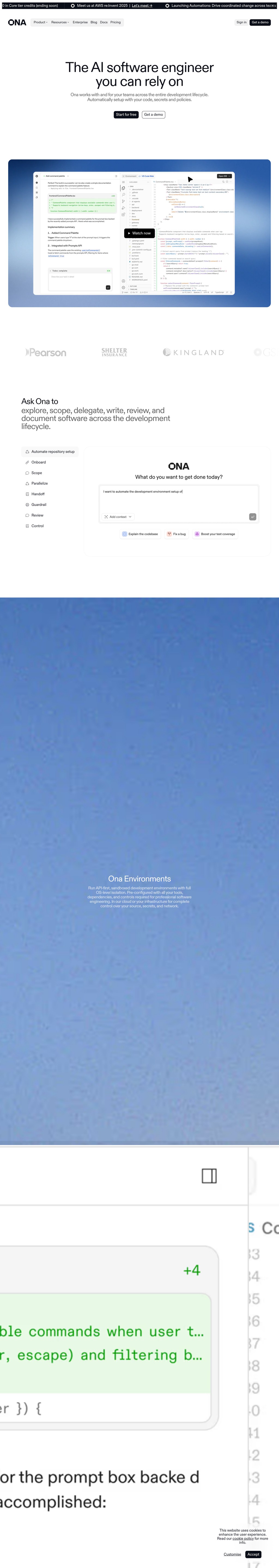 Ona desktop landing page