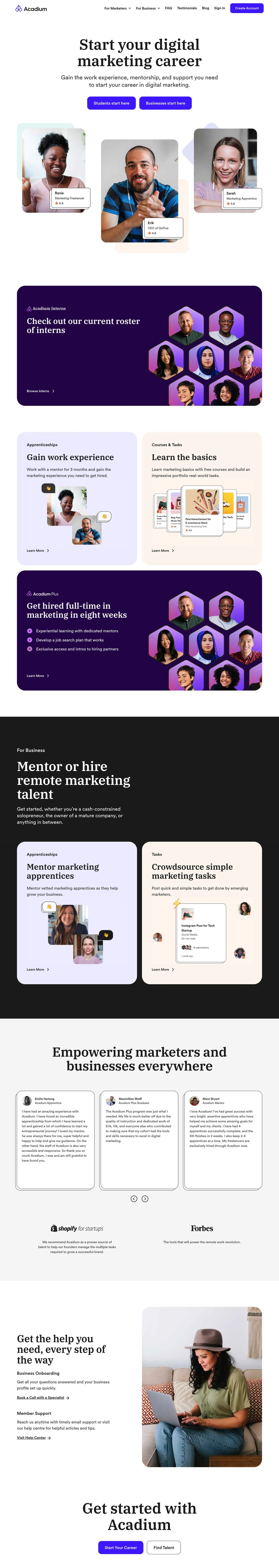 Acadium – Start Your Digital Marketing Career desktop landing page
