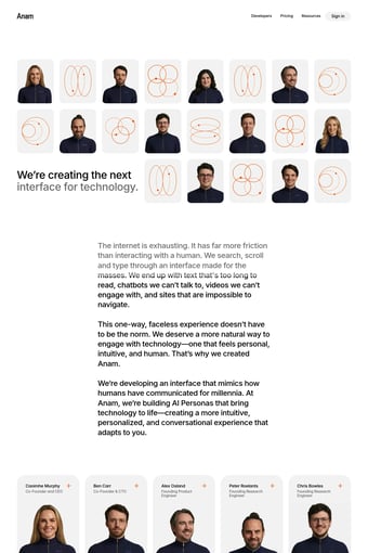 Anam - Real-Time Interactive AI Avatars API landing page