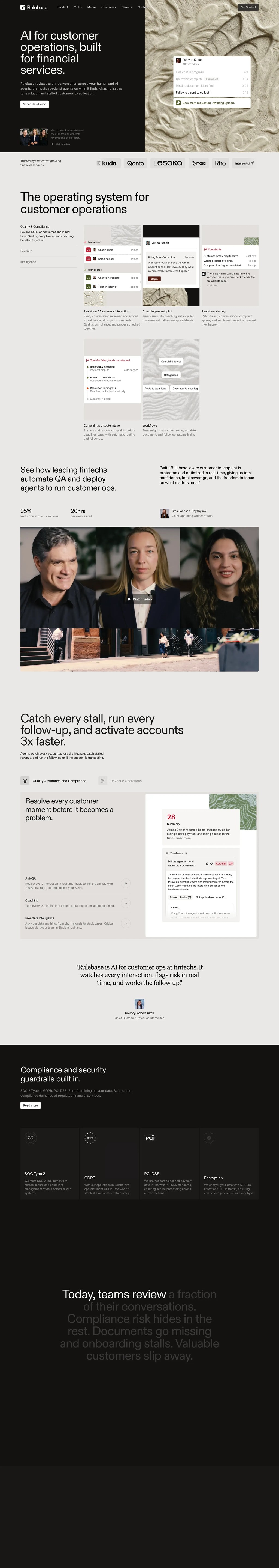 Rulebase | AI for customer operations desktop landing page