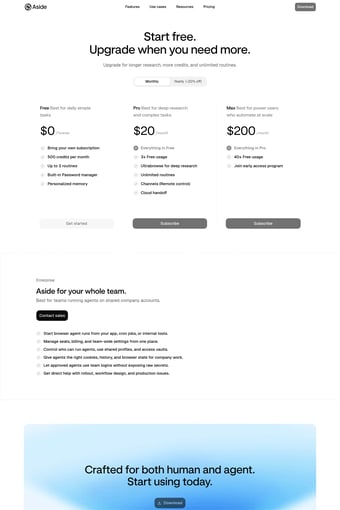Aside | The browser built to do real work for you landing page