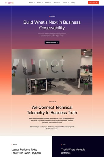 VuNet Systems | Business Centric Observability landing page