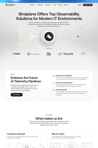 OpenTelemetry-Native Telemetry Pipeline for Observability Teams | Bindplane landing page