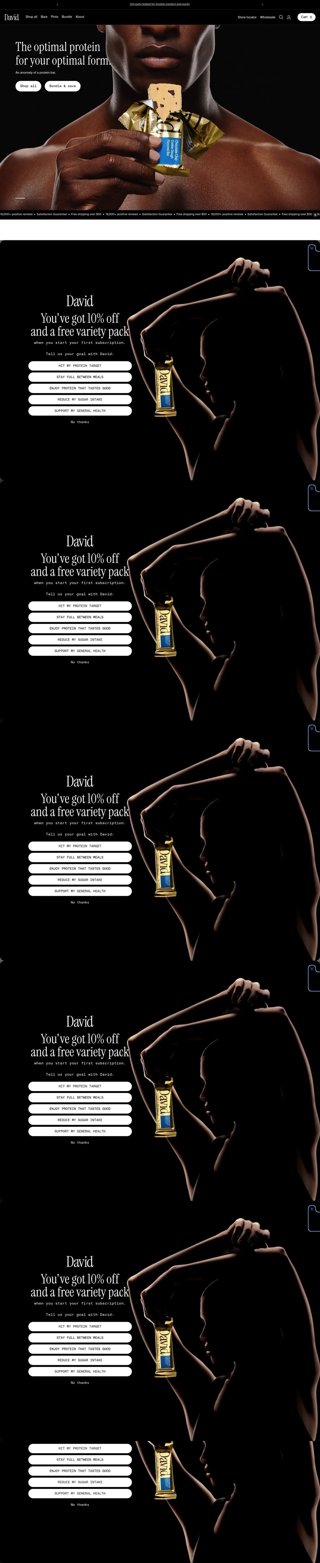 David Protein desktop landing page