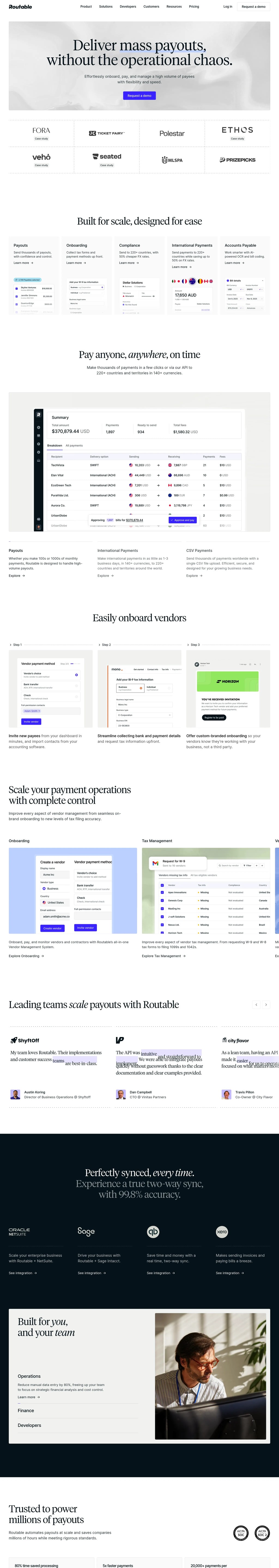 Routable: Mass Payouts, Vendor Management, and AP Automation | Routable desktop landing page