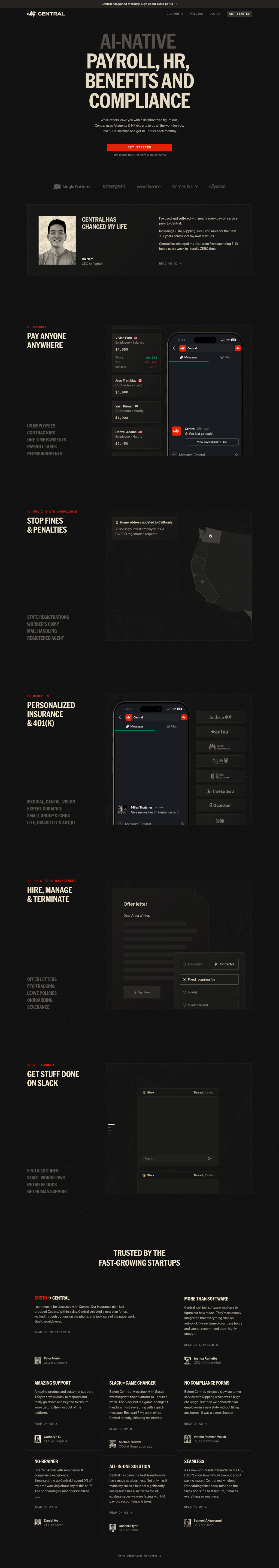 centralhq.com desktop landing page
