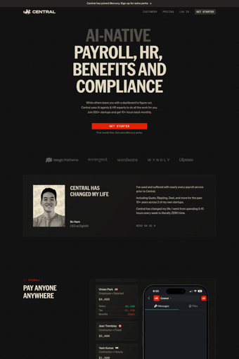 centralhq.com landing page