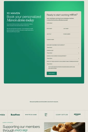 Maven Clinic - The next generation of care for women and families landing page