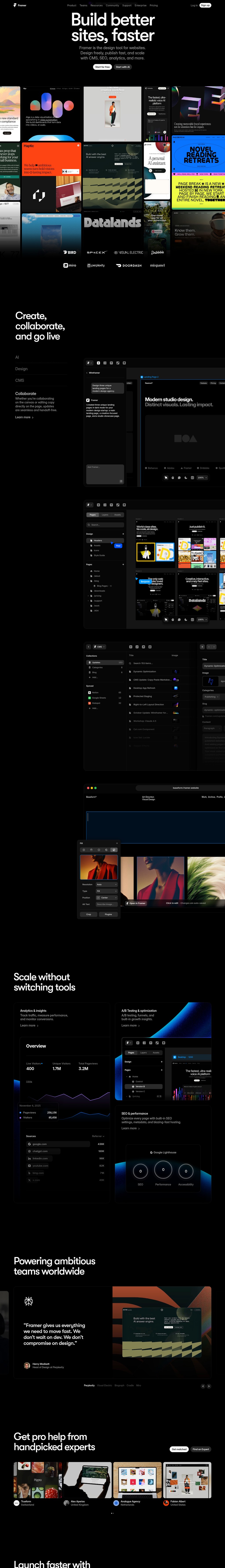 Framer desktop landing page