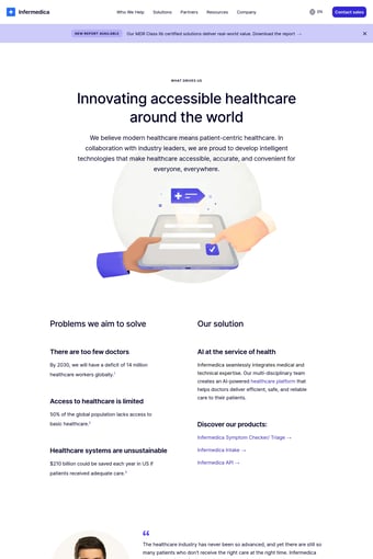 Infermedica's clinical AI triage for accurate patient care navigation landing page
