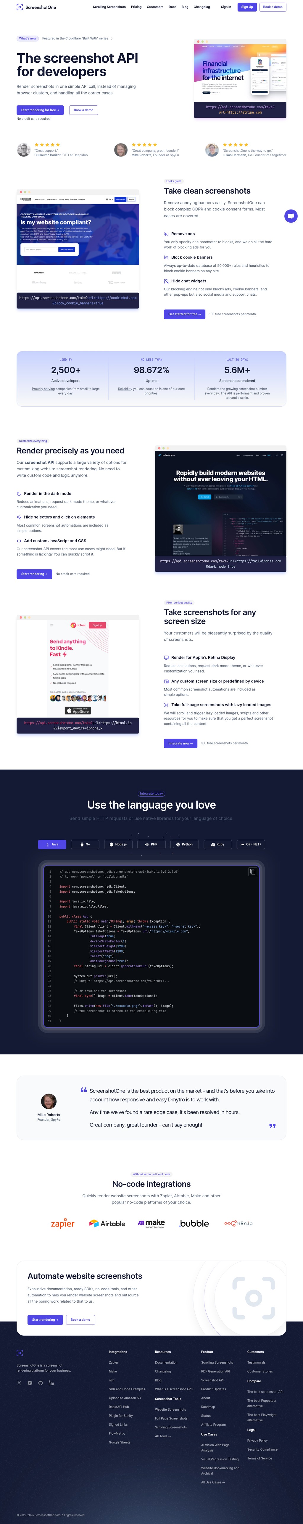 ScreenshotOne desktop landing page