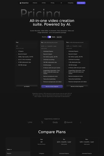 DreamCut landing page