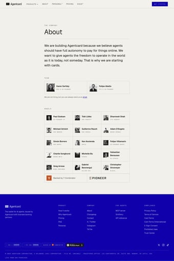Agentcard · Let agents buy things landing page