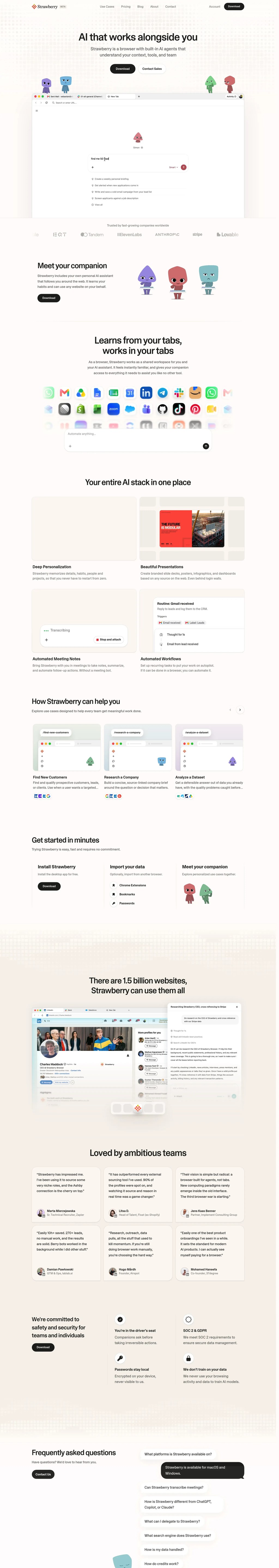 Strawberry Browser | The Agentic Browser desktop landing page