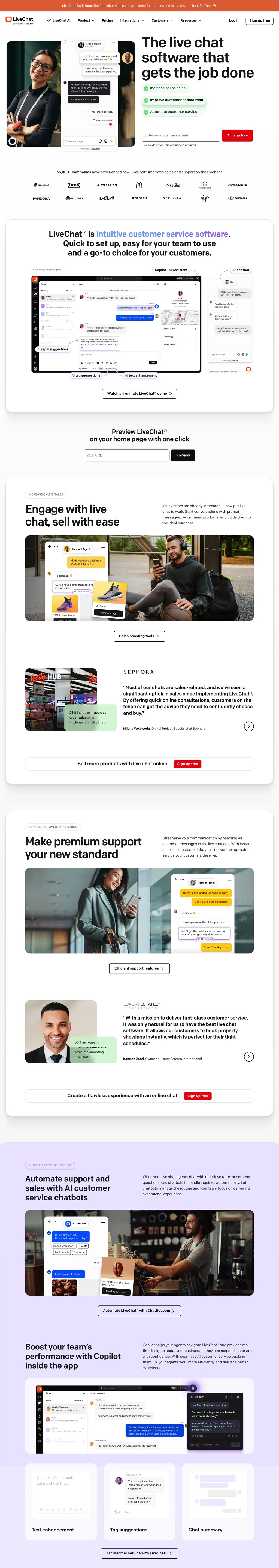LiveChat® - The Best AI Live Chat Software for Business | LiveChat.com desktop landing page