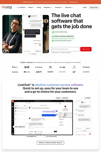 LiveChat® - The Best AI Live Chat Software for Business | LiveChat.com landing page