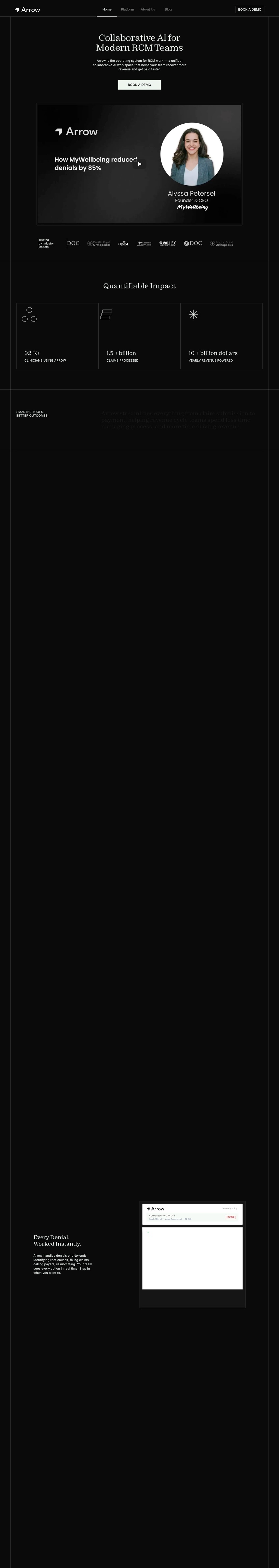 arrowhq.com desktop landing page