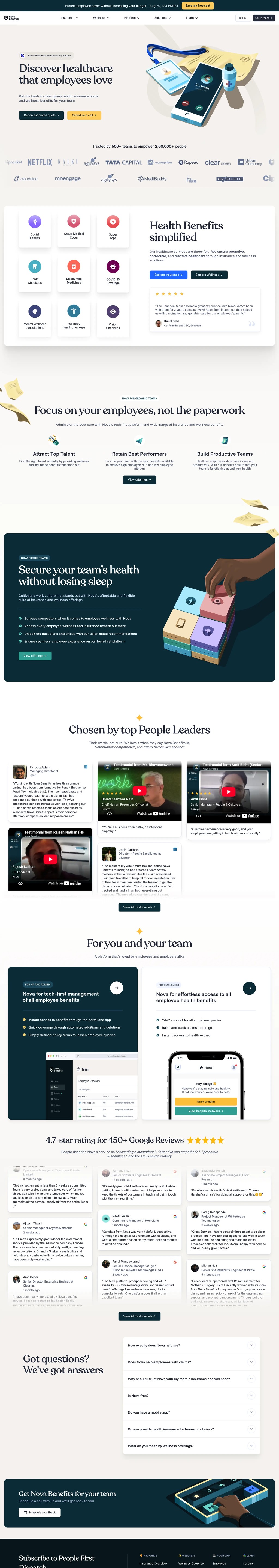 Employee Health Insurance and Benefits Platform | Nova Benefits desktop landing page