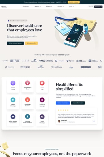 Employee Health Insurance and Benefits Platform | Nova Benefits landing page