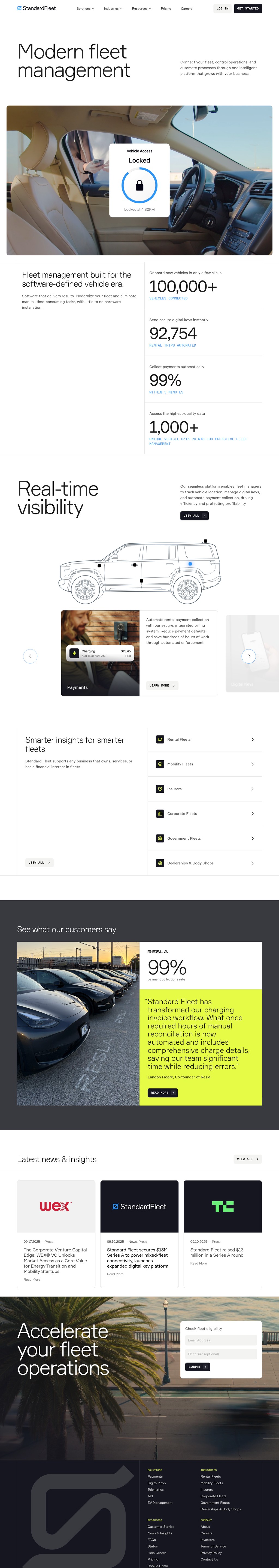 Standard Fleet desktop landing page