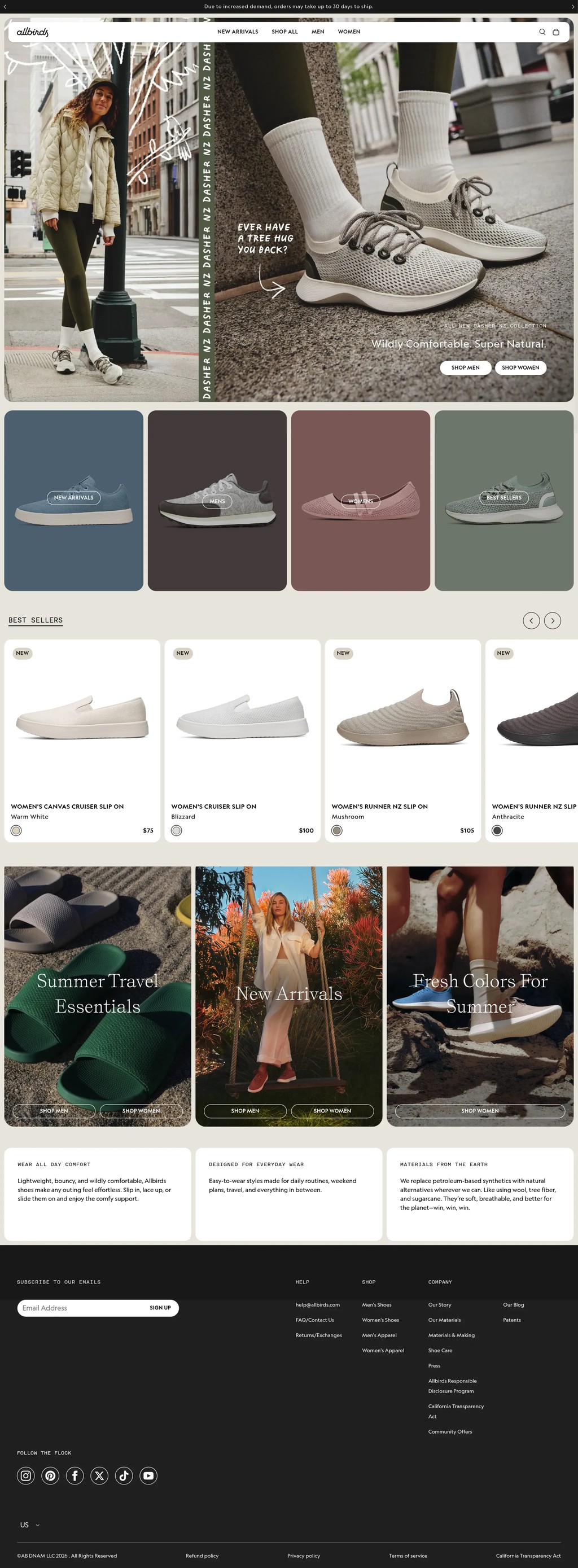 The World’s Most Comfortable Shoes desktop landing page