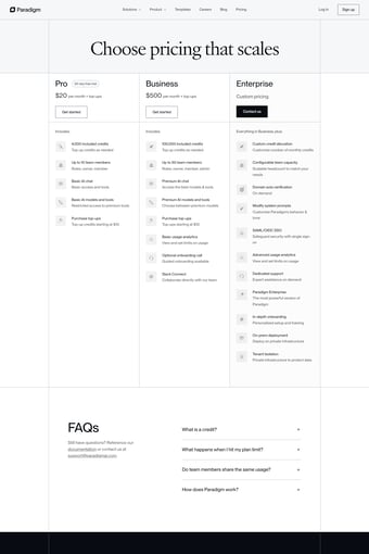 Paradigm landing page