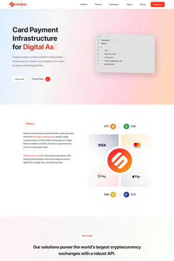 Swipe | Global Cryptocurrency Debit Card Issuer landing page