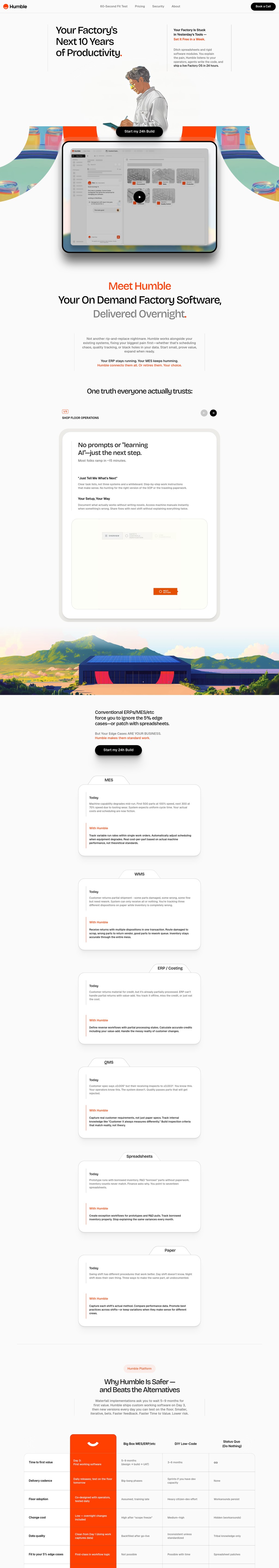 Humble Operations desktop landing page