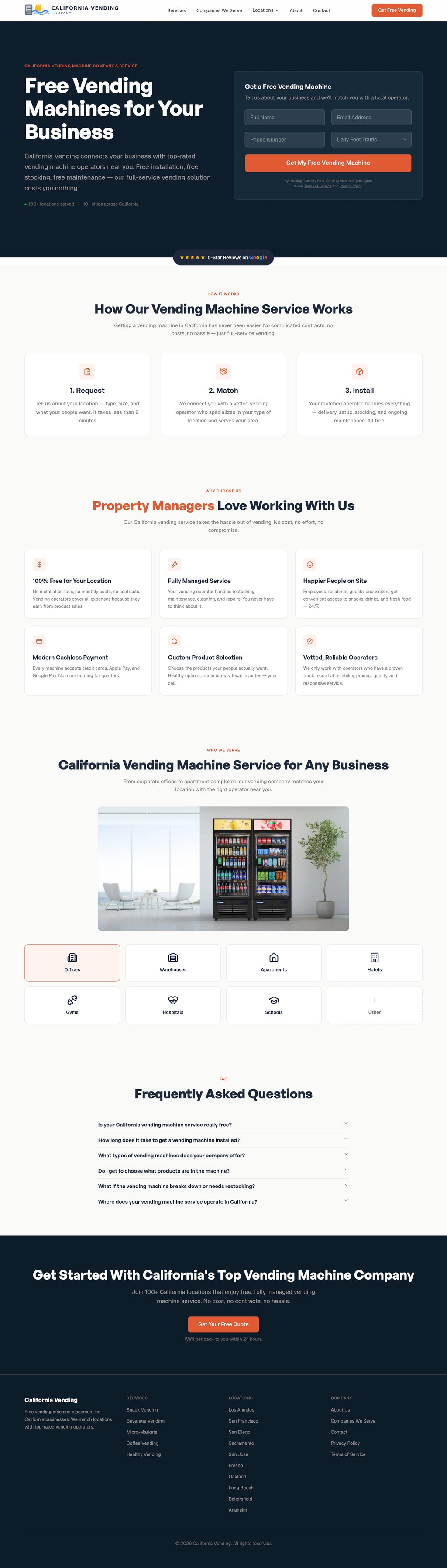 California Vending desktop landing page