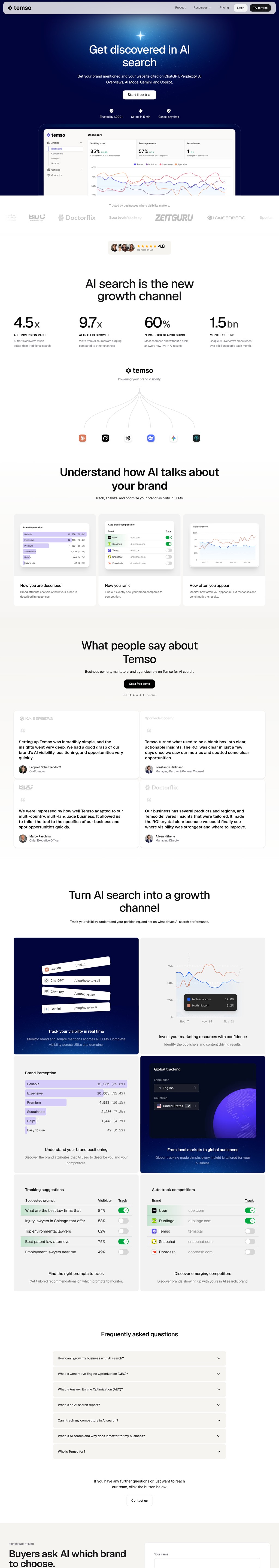 Temso desktop landing page