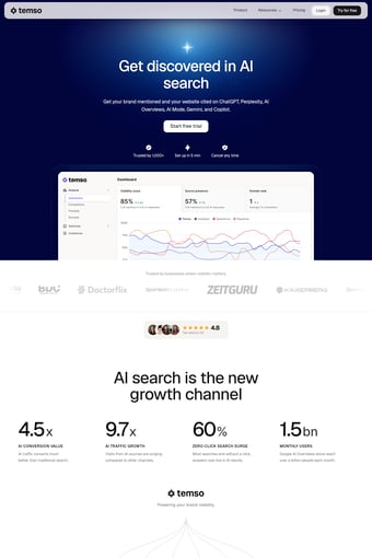 Temso landing page
