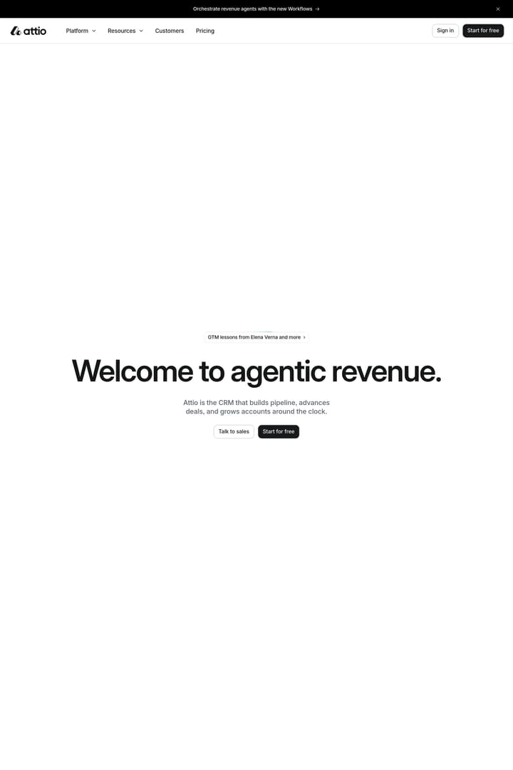 Attio: The CRM for agentic revenue landing page screenshot