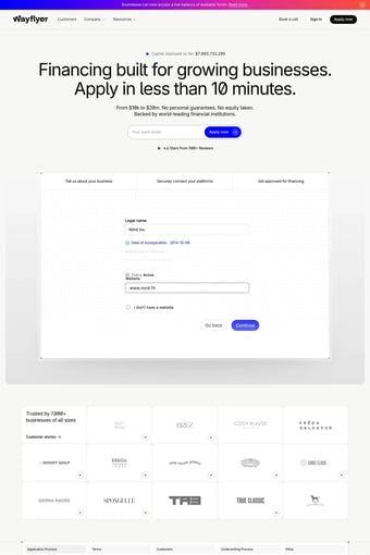 Wayflyer: Business Financing, Built for Growth landing page
