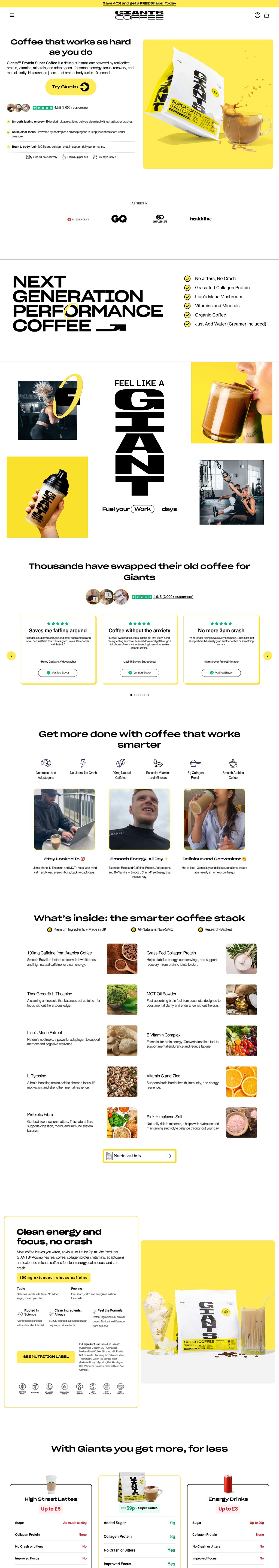 GIANTS™ Coffee desktop landing page