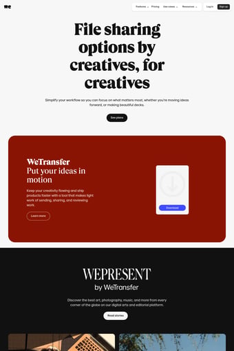 Explore All WeTransfer File Sharing Products | WeTransfer landing page