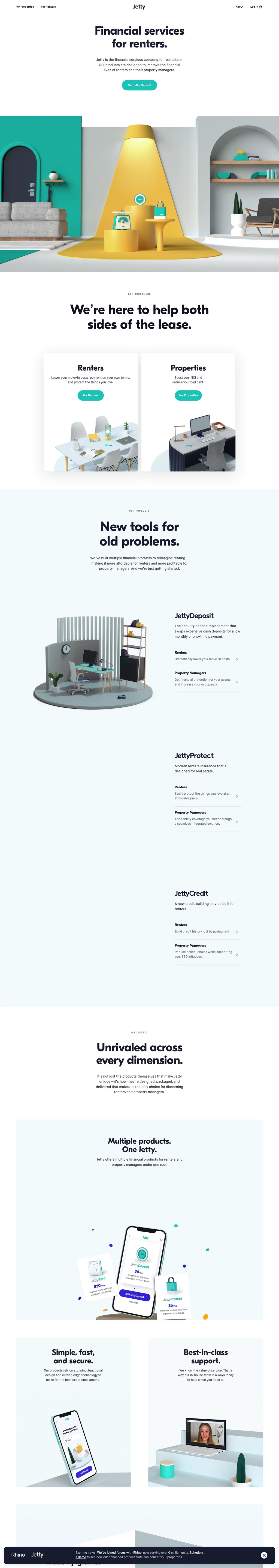 Jetty | Financial services for renters. desktop landing page