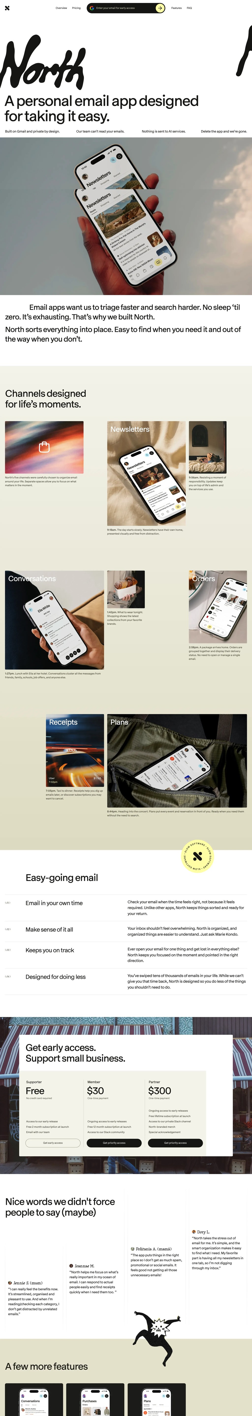 North - Email, for life desktop landing page