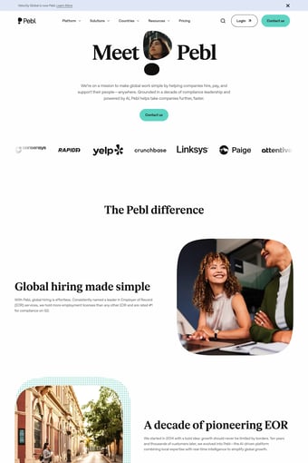 Global HR Platform | Employer of Record | Pebl landing page