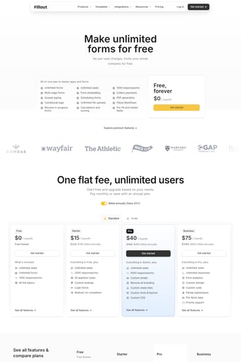 Fillout landing page