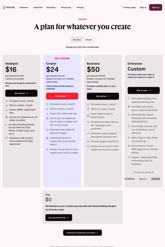 Descript – AI Video & Podcast Editor | Free, Online landing page