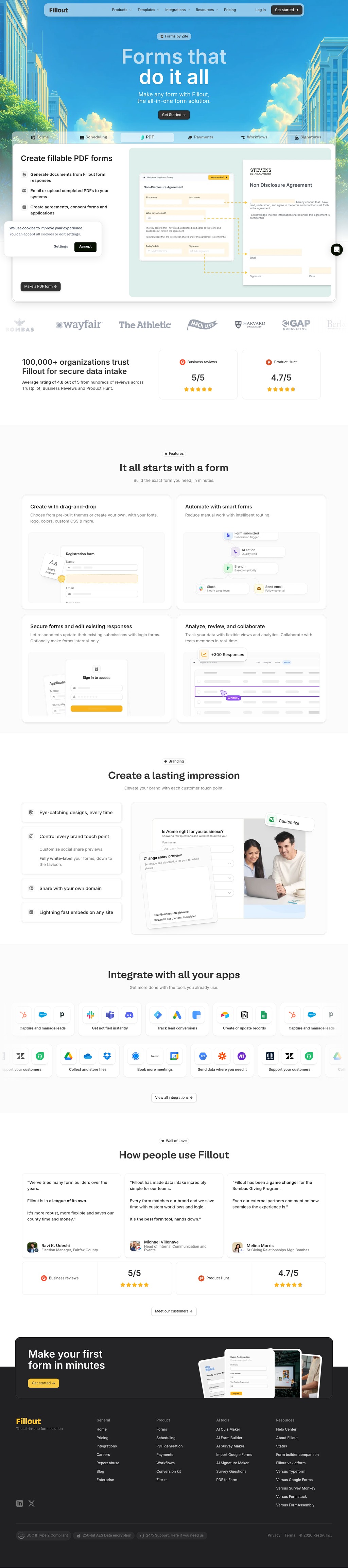 Fillout desktop landing page