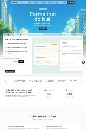 Fillout landing page