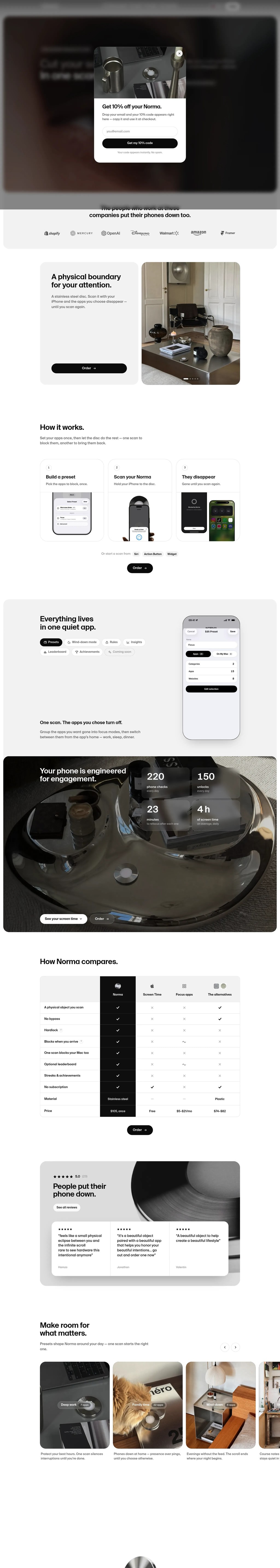 Norma — Block distracting apps by scanning a steel disc desktop landing page