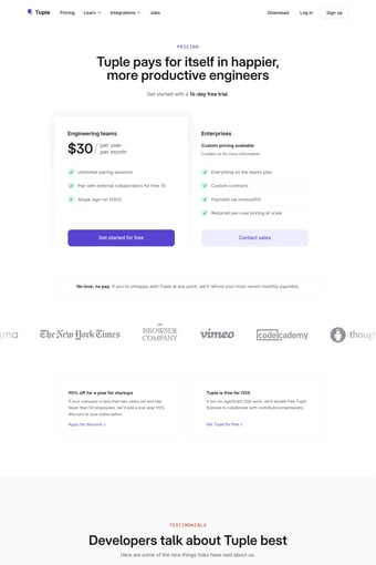 Tuple: the best remote pair programming app on macOS and Windows landing page