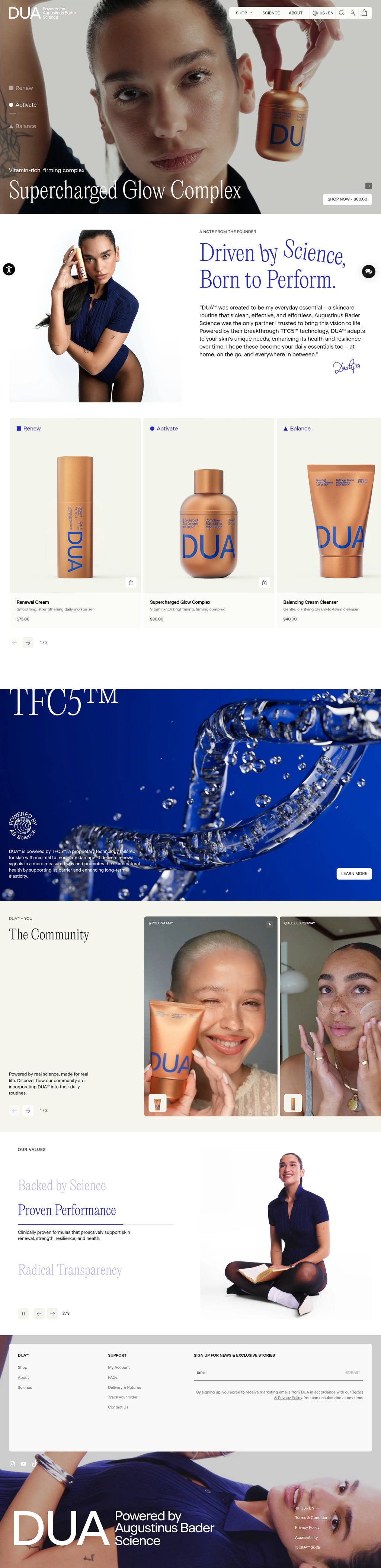 DUA desktop landing page